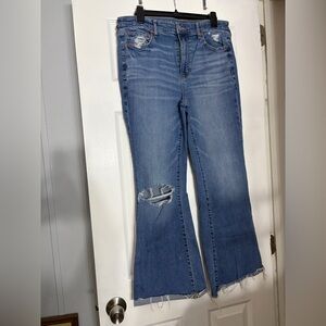 American Eagle Ladies Blue Stretch Super High Waist Flare Size 12